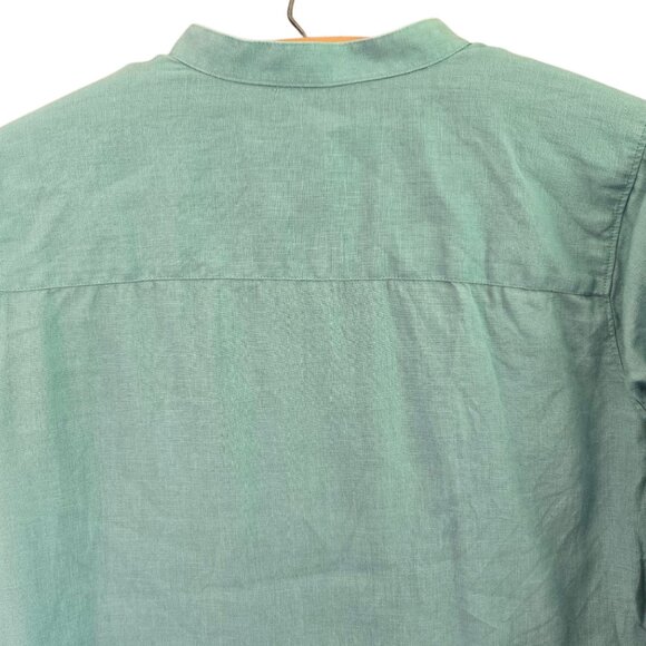 L.L.Bean Womens Medium Turquoise Linen Button-Down Long Sleeve Shirt Pintuck - Picture 6 of 9